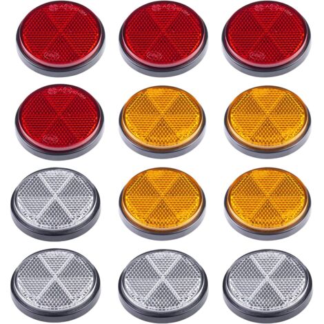 Kit Réflecteurs pour Remorque, 4 Catadioptre Rouge, 4 Catadioptre Jaune, 4 Catadioptre Blanc, Catadioptre Rond Soi Adhésif, Catadioptre pour Remorque Camion RV Caravane (1/4)