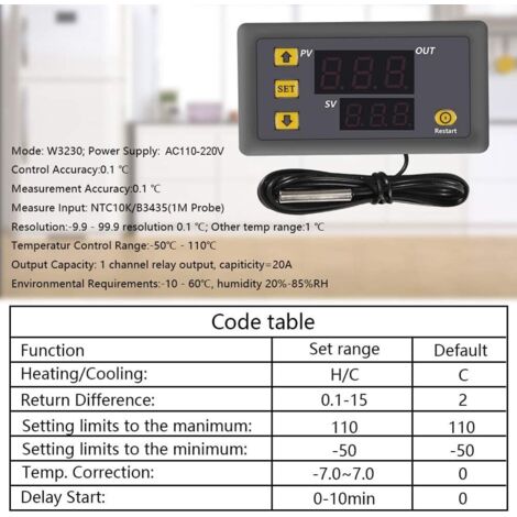 Instructions du contrôleur de température pour micro-ordinateur numérique Twins Chip W3230