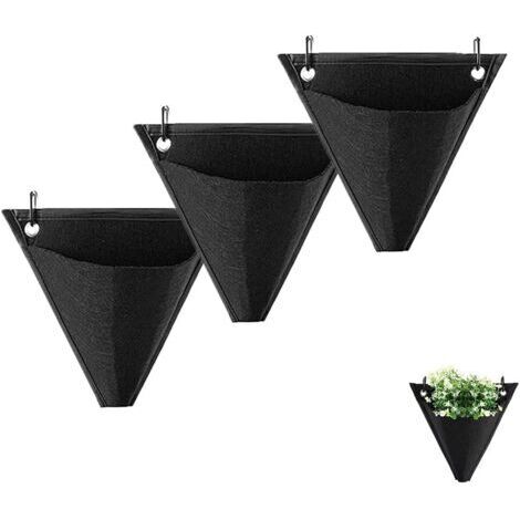 3 Pièces Sac à Plantes Murale de Jardin, Poche de Plantation Vertical, Sac de Plantation Suspendu, Conception Triangulaire, avec Crochet, pour Extérieur, Intérieur, Maison, Décoration, Cour (Noir)