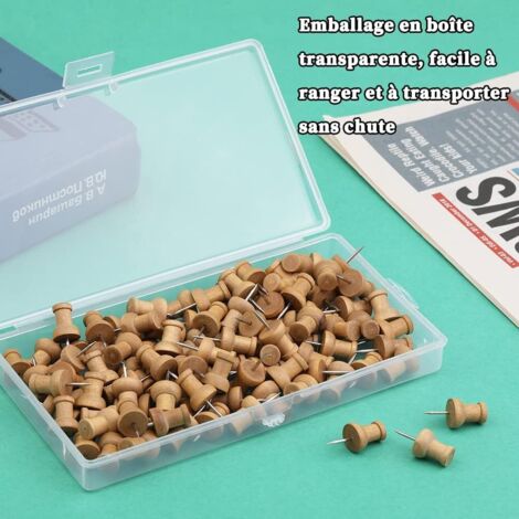 100 Pièces Punaises En Bois, Punaises De Carte Avec Têtes En Bois Et