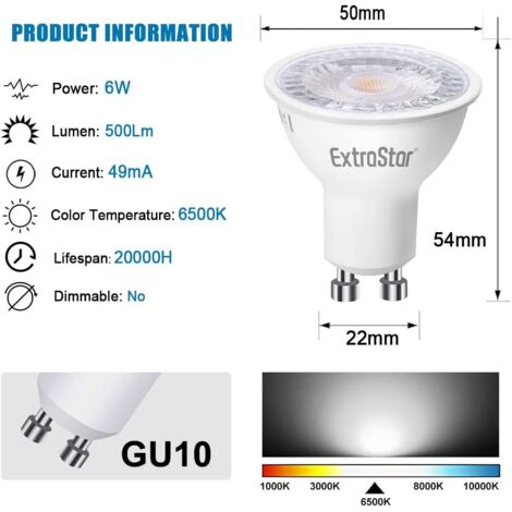 DEIFUA Ampoule LED GU10 Blanc Chaud 750 Lumens 6W équivalent 75W Halogène, Lot De 6, Spot PAR16