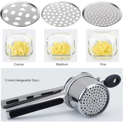 Qivine Presse Puree Manuel, Ecrase Pomme De Terre Avec 3 Disques Interchangeables, Presse Purée Manuel En Acier Inoxydable, Pour Fruits Légumes Aliments Pour Bébés