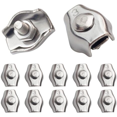 20 Pièces Pince câble métallique Serre-Câble Acier M3 Wire Rope Clips Pour Câble d’Acier 1,5mm-3 mm Serre Cable en Acier Inoxydable Pour Les Chantiers de Construction et Les Navires