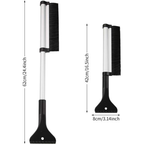 Grattoir à Neige 2 En 1 Avec Brosse Rotative 360° - Télescopique 65-83 Cm - Poignée Mousse Confort - Rouge