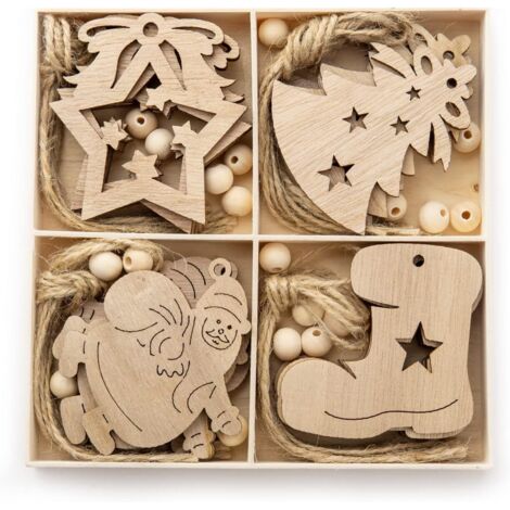 20pcs Décorations Noël Sapin Accessoires Pendentif en Copeaux de Bois de Noël Decoration Sapin Noel en Bois Arbre de Noël Ornements pour Étiquette Cadeau Décoration Noël Maison 4 Modèles (1/5)