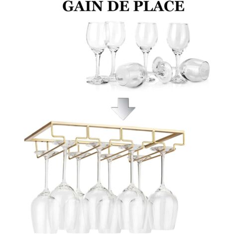 Support à Verres à Vin Suspendu Sous Placard - 40 Cm, 2 Rangées, Acier Chromé - Rangement Cuisine Pratique
