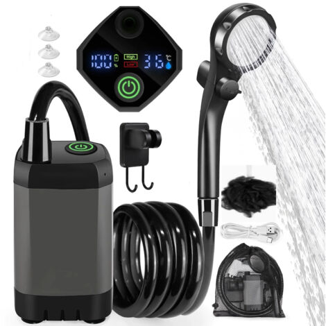 Camping Douche Portable, 6000mA 4 Spray Modes, avec Tuyau, Afficheur Intelligent pour Extérieure,for Hiking (1/5)
