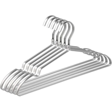 Amber Home Lot de 10 Cintres en Fer Aluminum 42cm, Matte Argenté Métal Cintre pour Vêtements Costumes T-Shirts Chemises Vestes Robes, Encoches Antidérapantes, Élégants et de Qualité, Durables