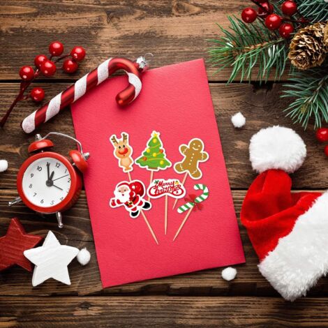 12 Décorations En Plastique Pour Gâteau De Noël