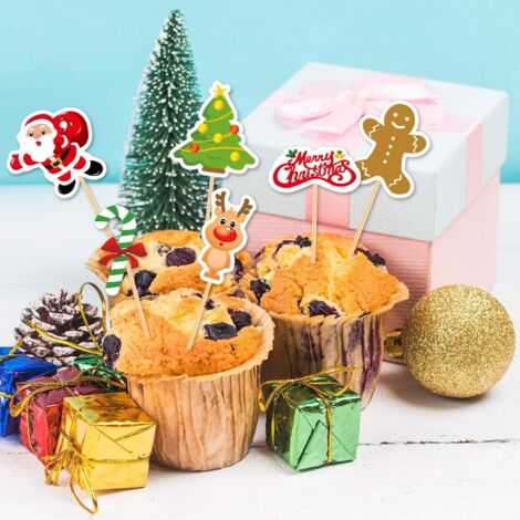 72 PCS De Noël Cupcake Toppers Père Arbre Mignon Fruits Picks