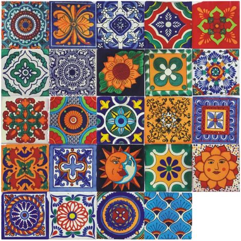 Lot de 25 carreaux mexicains 10 x 10 cm peints à la main