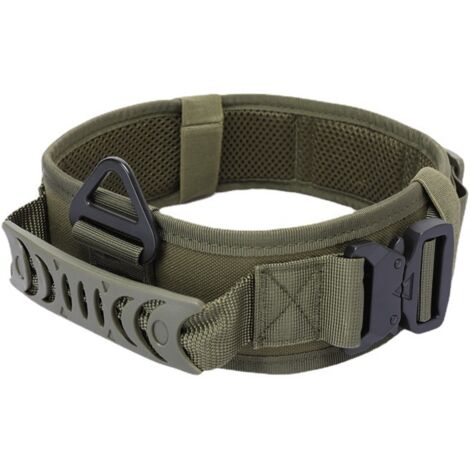 Grand collier tactique pour chien, collier militaire réglable en nylon, boucle en métal robuste avec poignée, vert