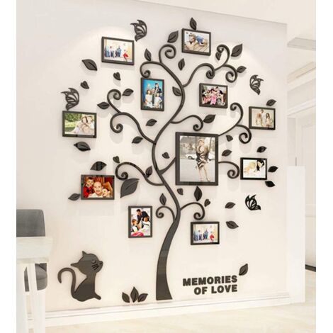Stickers Muraux Arbre Cadre de Photo 3D DIY Mural Autocollants Arts Décoration de la Maison pour Chambre, Salon, Garderie, Salle, Garderie, Cadeau (Noir,L) (1/5)