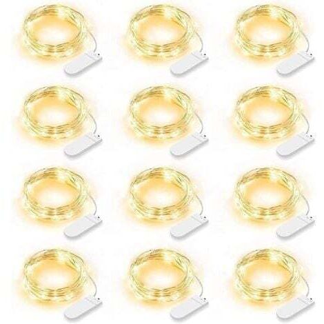 Lot de 12 Guirlande Lumineuse LED, Guirlande Lumineuse à Piles 2m 20 LEDs Fée Chaîne Lumières Guirlande IP65 Étanche LED Déco pour Chambre Noël Mariage Fête Jardin, Blanc Chaud (Blanc Chaud) (1/5)