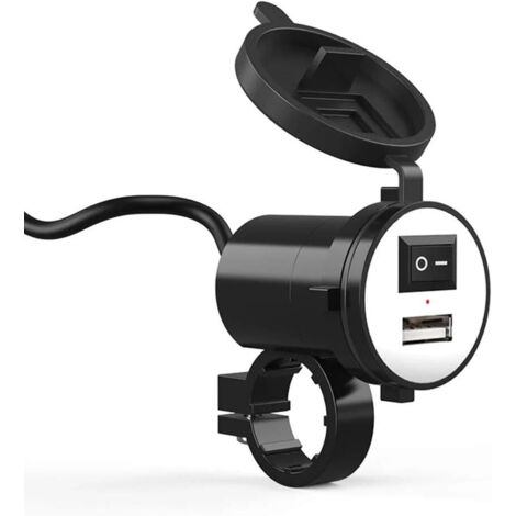 Ersandy – Chargeur USB moto étanche 12V – Support de guidon universel – Charge rapide 5V/2.1A pour GPS et téléphone – ABS ignifuge