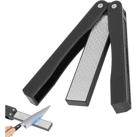 Aiguiseur Couteaux, Affûteur Diamant Pliable À Double Grain D’affûtage Épais/Extrafin 400/600 Grit pour L'outil D'affûtage de Cuisine Jardin Camping en Plein Air - Noir (1/5)