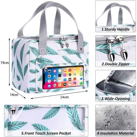 Sac à Déjeuner Réutilisable AJUN Toile Isolé Échiquier Gris - Sac Isotherme Étanche Pour Homme Femme