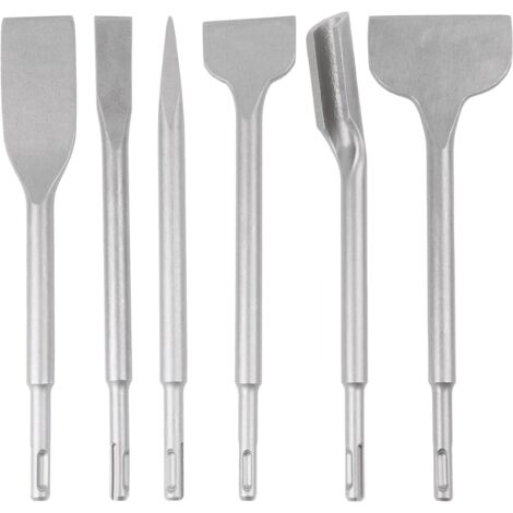 Jeu de 6PCS Burin SDS-PLUS, 25cm Longueur, Coffret Pour Enlevement de Béton et Carrelage de Sol et Mur, Burin Marteau Rotatif Foret Burin, Burins SDS-PLUS pour Perforateurs (1/5)