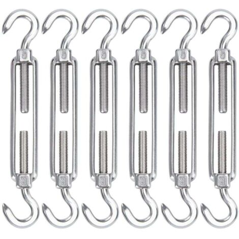 Ersandy – Tendeur à câbles en acier inoxydable 304 – Lot de 6 crochets réglables Heavy Duty – Pour câbles métalliques et installations d'ombrage