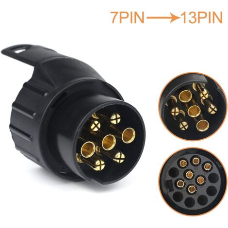 Ersandy – Adaptateur prise remorque 7 vers 13 broches – Fiche attelage 7 pôles vers 13 pins – Matériau ABS et cuivre – Tension 12V/24V – Résistant aux intempéries