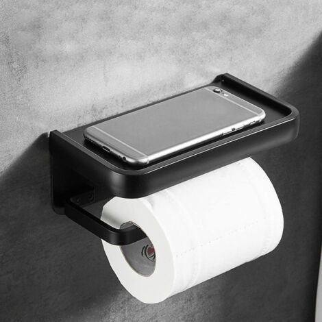 Porte Papier Toilette Sur Pied Avec Brosse WC - Support Amovible Et Sans Perçage - Noir - 5