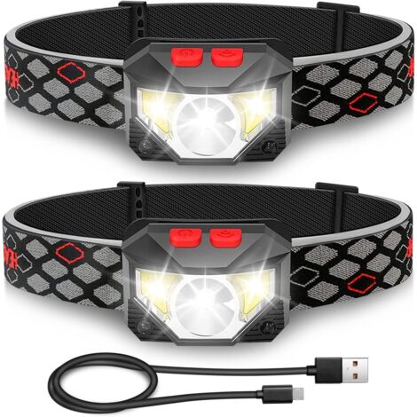 Lampe Frontale LED ,2 Pièces Super Lumineux Capteur De Mouvement Lampe, 1000 Lumens 10 Modes Torches Frontales 1200mAh Rechargeable USB, Lampe Torche Étanche, Camping, Randonnée, Pêche, Travail [Class (1/5)
