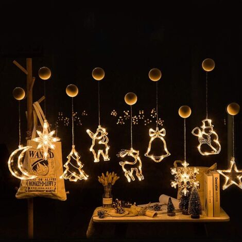 Guirlande Flocons De Neige à Ventouses Pour Fenêtre - 3 Pièces, LED, Minuterie 6h, Piles AAA, Décoration Noël Intérieur/extérieur