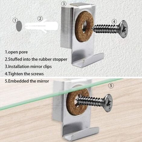 Accroche Miroir Mural 8 Piu00e8ces Fixation Miroir Clips, Support Mural Miroir De Fixation Miroir Fixation Murale Pour Miroir