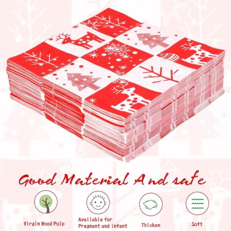 100 Serviettes De Table De Noël - Papier 33x33 Cm, Motifs Père Noël Et Sapin, Festives