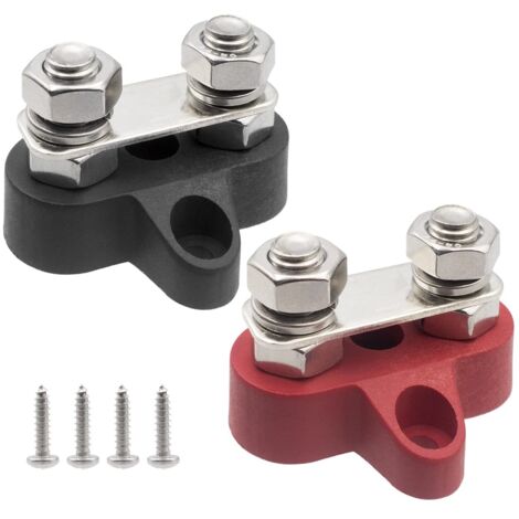 Bornier de barre omnibus Bloc de jonction de Mise à la Terre de l'alimentation par Batterie Goujons Doubles M8 Bornes Robustes de 5/16" pour bateau, RV et camions solaires - Noir et rouge (1/5)