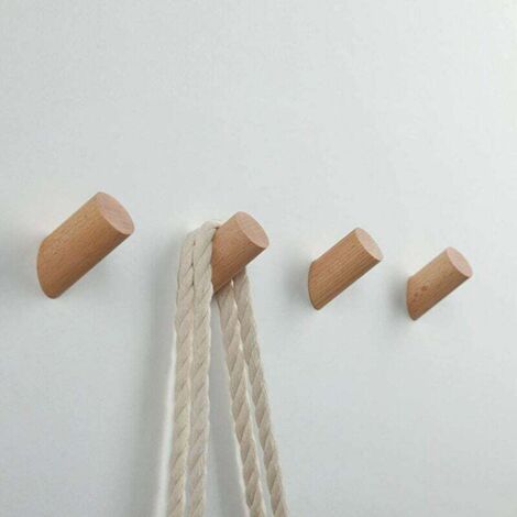 Vuszr – Patère en bois naturel – Lot de 5 crochets muraux – Charge jusqu'à 15 kg – Installation facile avec vis et ancrages
