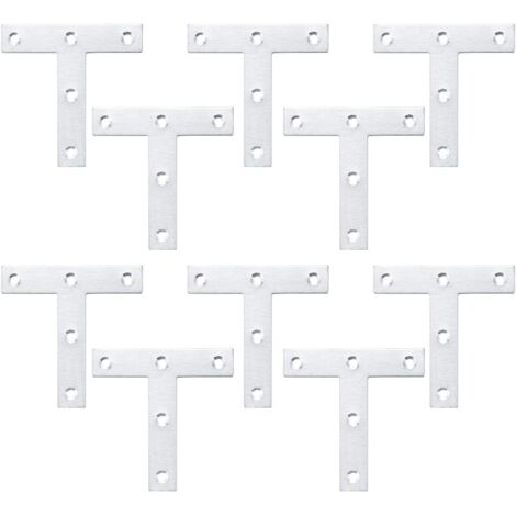 Supports en Forme de T, Plaque de Réparation Plate, Supports d'angle en Acier Inox, Plaques de Fixation Plates Droites pour Réparation de Fixation des Meubles de Jonction (10 Pièces, 80x80x1,5 mm) (1/5)