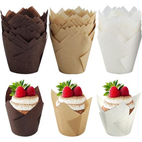 Lot de 150 moules à muffins en papier de cuisson Tasses de papier de cuisson de tulipe cupcakes et muffins pour fête de mariage, anniversaire, 5 cm (1/7)
