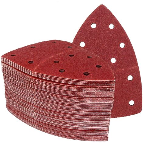 Triangles de Ponçage  │ 60 pièces │ 11 trous │ 105 x 152 mm │ Mixpack (10 x grain 40/60/80/120/180/240 chacun) │ pour ponceuses multiples │ Feuilles Abrasives │ Papier Abrasif