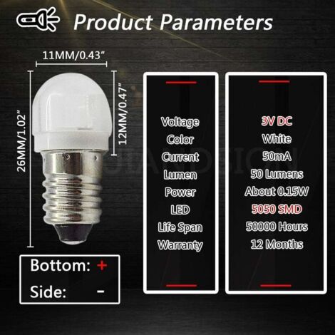 4 pièces 3V 0.2W E10 ampoule LED 5050 1SMD blanc 3000K LED ampoule de remplacement mise à niveau pour phares lampes de poche torche lumières 4 pièces 3V 0.2W E10 ampoule LED 5050 1SMD blanc 3000K LED ampoule de remplacement mise à niveau pour phares lampes de poche torche lumières