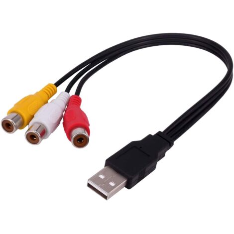 Câble USB vers 3RCA mâle 0,3 m vers 3 RCA Femelles Jack Splitter Audio Vidéo AV Composite Adaptateur pour TV/PC (1/5)
