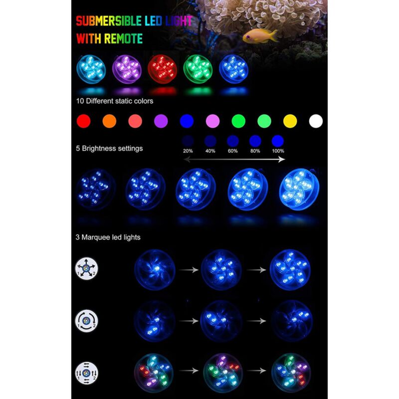 Lot de 2 Lumière LED Submersible Rechargeable LED Piscine Sous l'eau IP68 Étanche 16 RGB Couleurs,Lampe Piscine avec Télécommande Lumières de Baignoire Étanche pour Jardin Piscine Vase Aquarium - 5