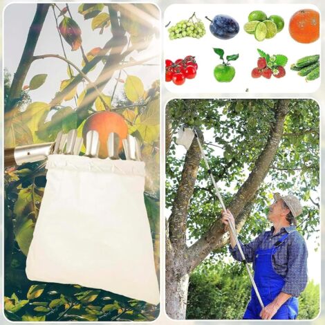 Récolte Fruits Arbres Ejoyous Cueille-fruits Télescopique 4m | Ramasse Pommes Et Cerises Avec Sac Intégré | Poignée Réglable En Acier Inoxydable Panier Récolte Avec Sac