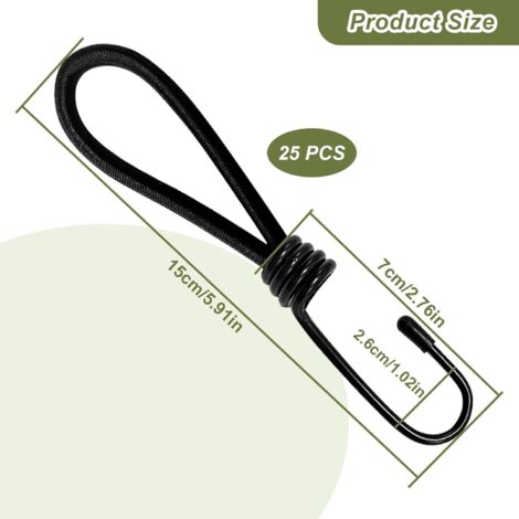 QWORK Lot 10 Crochets Tendeurs Élastiques 15 Cm Noir – Bungee Cords Avec Doubles Crochets Pour Bâches, Tentes, Filets