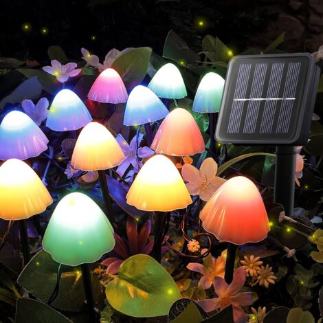 Guirlande lumineuse solaire - Mini lampes solaires en forme de champignon - 3,8 m, 12 LED - 8 modes - Lumière colorée (1/5)