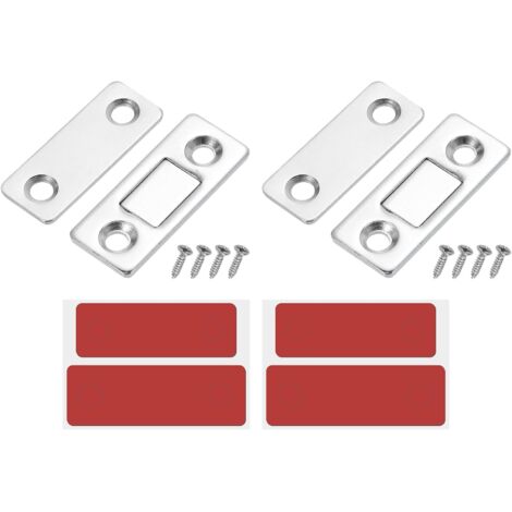 Lot de 2 verrous magnétiques pour armoires, tiroirs, portes coulissantes pour placards de cuisine, argent (1/5)