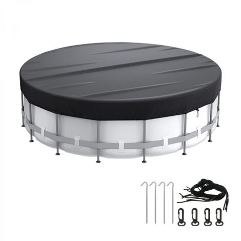Couverture de piscine ronde, étanche à l'eau et à la poussière, avec accessoires de fixation, avec cordon de serrage, diamètre 6FT (noir) (1/5)