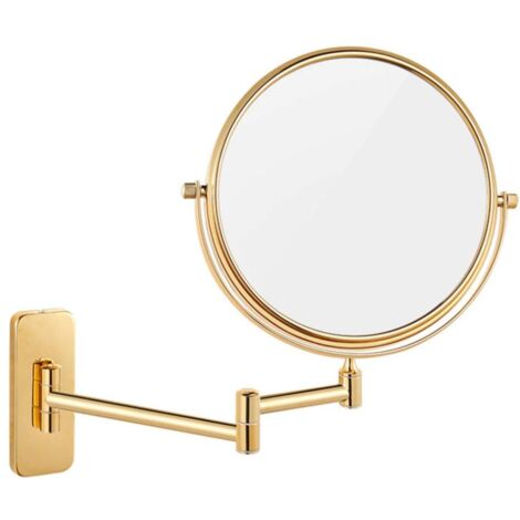 Miroir cosmétique mural avec grossissement 5x, extension pivotante à 360°, doré, diamètre 20 cm