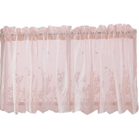 1 rideau en tulle, rideau en tulle jacquard, rideau bistrot style maison de campagne, tringle à rideau non incluse, rose (l 137 cm x H 90 cm) (1/5)