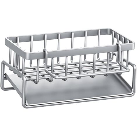 Égouttoir, support de rangement pour évier de cuisine, porte-éponge avec porte-serviettes, adapté à la cuisine, à la salle de bain (argent) (1/5)