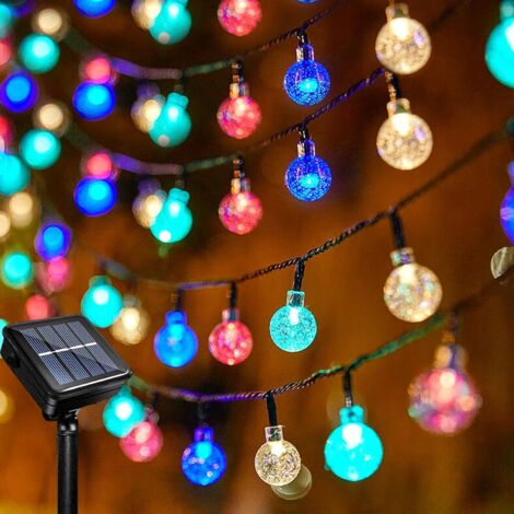 Guirlande lumineuse solaire d'extérieur, 6,5 m, 30 LED, 8 modes, idéale pour jardin, balcon et terrasse (lumière colorée) (1/5)