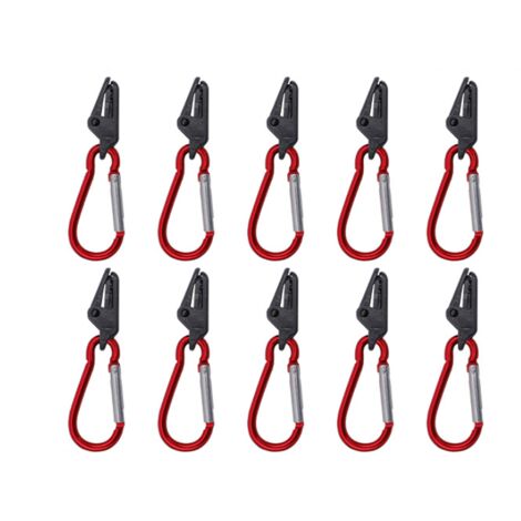 Clip pour voile d'ombrage, clip pour bâche, 10 pinces crocodiles noires, 10 mousquetons rouges
