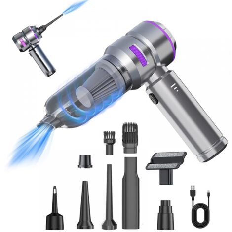 Aspirateur à main - Aspirateur de voiture 16 000 Pa, 100 W - Rechargeable par USB - 3 vitesses - Plusieurs buses - Argenté/Violet (1/5)