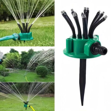 Arroseur de jardin automatique multi-têtes à 360 degrés, système d'arrosage de jardin de pelouse, outil d'irrigation de jardin, 9CM10CM, vert (1/5)