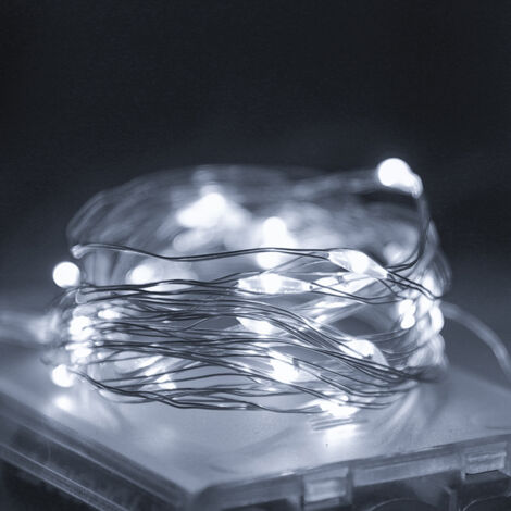 Guirlande lumineuse en fil de cuivre alimentée par batterie pour chambre, fête, festival, etc. (1 mètres, 10 lumières, lumière blanche) (1/5)